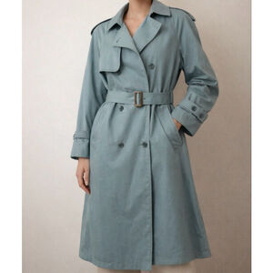 Vtg London Fog Trench Coat 8P Seafoam Green Double Breasted Belted USA Made M